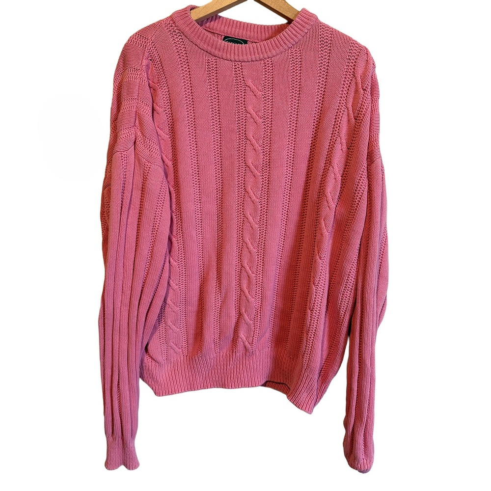 VTG 90s IZOD Cable Knit Sweater Mens XL Pink 100% Cotton Crewneck Grandpacore